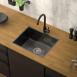 ML-Design Spülbecken Edelstahl 50x40 cm, Anthrazit, Eckig, 1 Becken, mit Ab- und Überlaufgarnitur, Einzelbecken Mit Siphon,