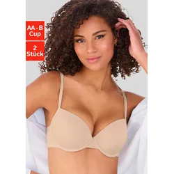 Push-up-BH PETITE FLEUR, Damen, Gr. 80, Cup B, beige (caramel, weiß), Jersey, Obermaterial: 70% Baumwolle, 25% Polyester, 5% Elasthan, Basic, BHs BH-Set Bügel-BH Push-up-BH Schalen-BH T-Shirt-BH Unterwäsche Wäsche, mit Bügel, mit herausnehmbaren Kissen