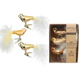 Inge‘s Christmas Decor Christbaumschmuck Vögel auf Clip 4,5cm Glas 3er Set - Kleine Weihnachtskugeln Weihnachtsbaum Deko Weihnachtsbaumschmuck Uni Inkagold