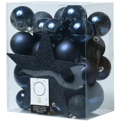 Weihnachtskugeln mit Stern Baumspitze Christbaumkugeln bruchfest blau 33er Set