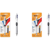 BIC 4 Farben Kugelschreiber Set 4 Colours 3+1HB, mit Bleistift, 2er Pack, inkl. 12 Bleistiftminen, Ideal für das Büro, das Home Office oder die Schule