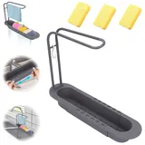 Teleskop Spülbeckenregal, Teleskop Spülbecken Organizer Teleskop Spülenauszug Frei Verstellbarer Abflusskorb Multifunktionale Küchen Teleskopregal Spüle mit Spültuch, Organizer Spüle für Bad und Küch