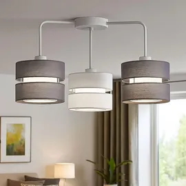 WOFI Deckenleuchte Lampe Wohnzimmerleuchte 3 flammig Textil Schlafzimmerlampe, Metall Stoff grau Weiß, 3x E27 Fassungen, Lxbxh 56x56x35 cm, Wofi 11253