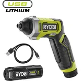 Ryobi 4 V USB-LITHIUM Akku-Schrauber RSD4-120T, max. Drehmoment 5 Nm, inkl. 1 x 4 V 2,0 Ah Akku und Ladekabel