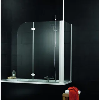 Schulte Duschabtrennung für Badewanne Angle, 2-teilig mit Seitenwand, Profilfarbe Chromoptik, 5 mm Sicherheitglas Klar hell, Faltwand: 112 x 142 cm, Glas: