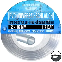 12 x 16 mm PVC Flüssigkeit Öl Luft Wasser Universal Labor Schlauch klar durchsic...