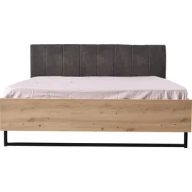 INOSIGN Bettgestell INOSIGN "Sardinia, FSC-zertifizierter Holzwerkstoff", braun (dekor artisan eiche, anthrazit), B:176,6cm H:94cm L:212cm, Betten, Bettgestell, mit gepolstertem Kopfteil, Metallfuß in Kufenform, 160 oder 180x200cm