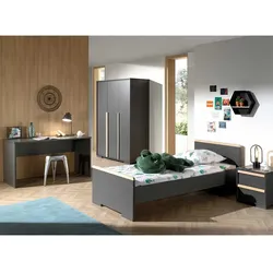 Komplett Jugendzimmer Set in Anthrazit und Buche modern (vierteilig)
