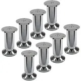 SOTECH 8 Stück Möbelfüße Terra Höhe 100 mm Chrom poliert Sockelfüße höhenverstellbar bis max. 15 mm, belastbar bis 250 kg/je Fuß