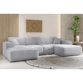 kaiser möbel Ecksofa, Eckcouch U form, Wohnzimmer Couch Large 342cm SIENA stoff Poso Grau - Grau