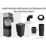 Kratki Kaminofen Kratki PRO Kamin Grau REN/S Türan links 7 kW BK weiß mit Ofenrohr Set, 7,30 kW grau