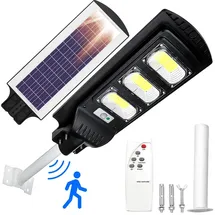 Retoo Solarleuchte Kunststoff, Stahl 240 W mit Bewegungsmelder, Dämmerungssensor schwarz