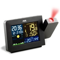 ADE Wetterstation WS1911 mit Projektion und Funk-Außensensor, Thermometer, Hygrometer, Raumklima-Indikator, beleuchtetes LCD-Display, Wecker & Funkuhr mit DCF Zeitsignal und Datum, schwarz
