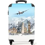 NoBoringSuitcases.com NoBoringSuitcases.com® Handgepäck Hartschalenkoffer mit TSA Schloss, Trolley, Reisekoffer, Carry on, Rollkoffer, Klein oder Mittelgroß Blau Weiß