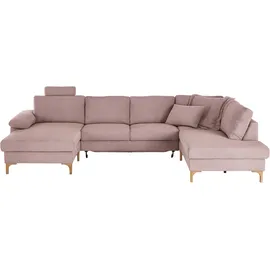 Candy Wohnlandschaft 3C CANDY "Lecce, wahlweise PUR-Schaumstoff oder Tonnentaschenfederkern U-Form", rosa, B:339cm H:86cm T:220cm, 95% Polyester, 5% Nylon, Sofas, Wohnlandschaft, Bettkasten in Umbauecke und Longchair, sowie Querschläfer im 2-Sitzer