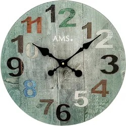 Wanduhr AMS "W9651", bunt, Wanduhren, H: 4cm, Quarzuhr,Glas,Wohnzimmer,Esszimmer, Schlafzimmer,Flur,Geschenkidee