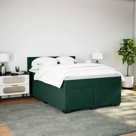 vidaXL Boxspringbett mit Matratze Dunkelgrün 140x200 cm Samt