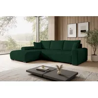 fursell STOREZ24 L-Form Ecksofa NELLY inklusive Schlaffunktion, Ecke mit Bettkasten, Farbe: grün, Seite: links - Grün