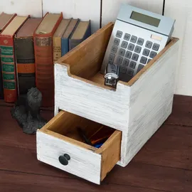 DESIGN DELIGHTS Organizer, File | mit Schublade, | Aufbewahrungskiste - Weiß, Holz, 19x20x26 cm, Arbeitszimmer, Schreibtische