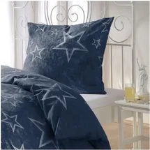 BettwarenShop Biber Bettwäsche Sterne Blau 155 x 220 cm + 80 x 80 cm
