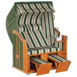 SonnenPartner Strandkorb Classic 2-sitzer Halbliegemodell Grün/beige Mit 2 Nackenrollen Und Staufach - Sonnenpartner