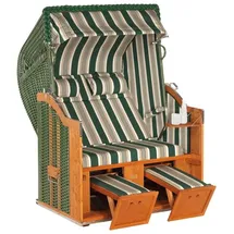 SonnenPartner Strandkorb Classic 2-sitzer Halbliegemodell Grün/beige Mit 2 Nackenrollen Und Staufach - Sonnenpartner