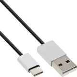 InLine USB 2.0 Kabel, USB-C Stecker an A Stecker, schwarz/Alu, flexibel, 5m