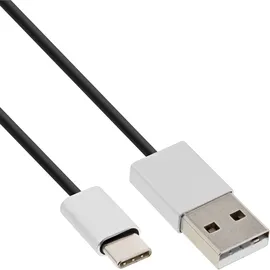 InLine USB 2.0 Kabel, USB-C Stecker an A Stecker, schwarz/Alu, flexibel, 5m