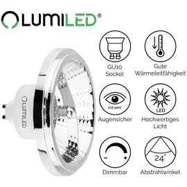 Lumiled LED-Leuchtmittel ES111 GU10 Fassung dimmbar 230V 15W (Entspricht 100 Watt) Neutralweiß 4000K 24 Grad Abstrahlwinkel Silber 1521 Lu...