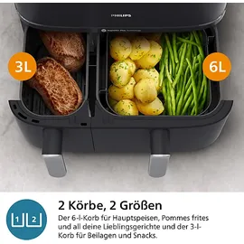 Philips 5000 Series Steam Airfryer Dual Basket NA555/00 Silber/Edelstahl