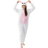 Katara Hase rosa/weiß Kostüm-Anzug Onesie/Jumpsuit Einteiler Body für Erwachsene Damen Herren als Pyjama oder Schlafanzug Unisex - viele Verschiedene Tiere