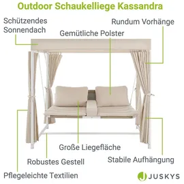Juskys Schaukelliege Kassandra - Gartenliege mit Sonnendach und Vorhängen für 2 Personen in Weiß