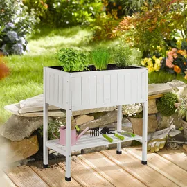 Relaxdays Hochbeet, Folie, Ablage, HxBxT: 80 x 74 x 38 cm, Garten, Balkon & Terrasse, Pflanztisch, Tannenholz, weiß
