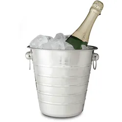 Relaxdays Sektkühler Edelstahl mit Griffen, Eiseimer für Wein & Champagnerflaschen, Party, Hochzeit, Ø 21,5 cm , Silber