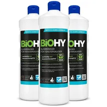BIOHY Glasreiniger für Fenstersauger (3 x 1 Liter) | Fensterreiniger Konzentrat für alle Fenstersauger | Bio Reinigungsmittel sorgt für streifenfreien Glanz | Glasreiniger | Fensterputzmittel