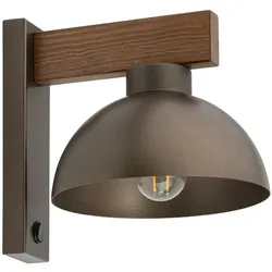 Licht-Erlebnisse Wandlampe HIMO E27 bis 15W Walnuss Braun Metall Holz mit Schalter | LE111501