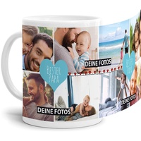 Tassendruck Fototasse mit Spruch - Bester Papa - zum Selbst gestalten mit Foto-Collage für 8 Fotos, Weiß, 300 ml