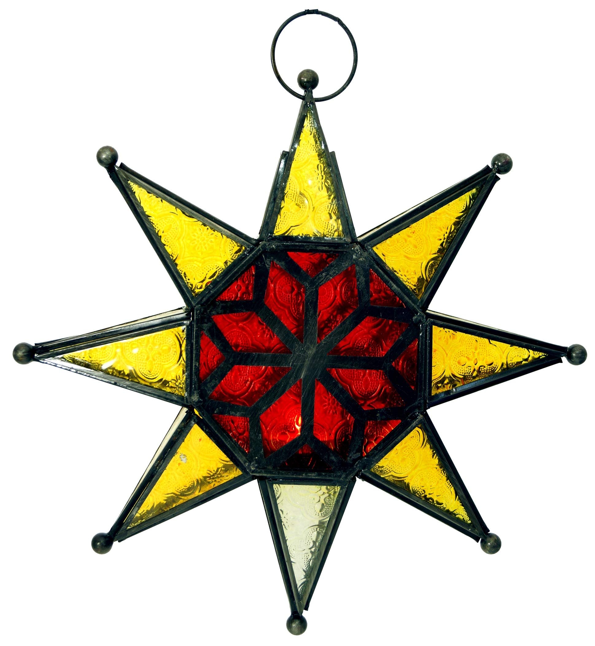 GURU SHOP Orientalischer Glas Stern in Marrokanischem Design, Glas Laterne, Windlicht - Modell 2, Mehrfarbig, 30x30x5 cm, Teelichthalter & Kerzenhalter