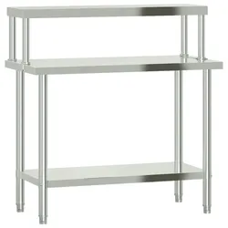 DELUKE® Edelstahl Arbeitstisch mit Aufsatzboard SASO 110x55x120cm, Gastro-Arbeitstisch mit Ablage Arbeitsfläche Küchen-Arbeitstisch