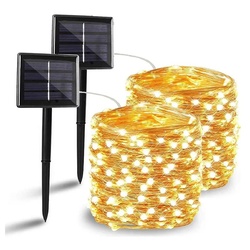 zggzerg LED-Lichterkette 2 Stück Solar Lichterkette Aussen, 100 LED/ 200 LED Lichterkette weiß 22 m