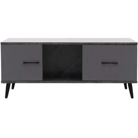 Mendler Couchtisch HWC-N89, Sofatisch, Schubladen Türen Fächer Fischgrätenmuster Melamin Holz, 42x103x60cm ~ Marmor-Optik grau
