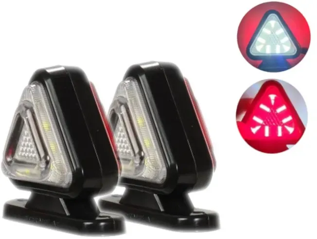 Set mit 2 Stück 18-LED Mini-Positionsleuchten, hornförmiger Typ, 12–24 V, weiß-rot, dreieckige Form, Neon-Effekt
