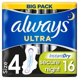 Always Ultra Binden Damen Gr. 4 (16 Damenbinden mit Flügeln) Big Pack, Secure Night, dünn und extra saugfähig, geruchsneutralisierend und Auslaufschutz