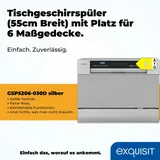 GGV Exquisit Exquisit Mini-Geschirrspüler, Tischspülmaschine, 55 cm breit, spülmaschine klein, Auto Türöffner, ECO-Modus, GSP5206-030D silber