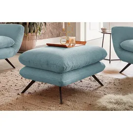 KAWOLA Hochlehnsessel CHARME Cord 70 x 110 x 80 cm hellblau mit Hockerbank