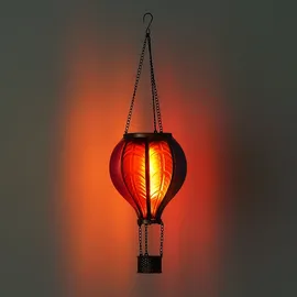 GLOBO Solarlampe Hängeleuchte Außenlampe Heißluftballon bunt Feuereffekt Gartendeko Balkonlampe, 20x 0,5W 1600K warmweiß, DxH 14 x 46,5 cm