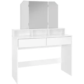 ML-Design - Schminktisch, Frisiertisch Mit 3-tlg. Klappspiegel Und 2 Schubladen, 100 X 40 X 140 Cm, Weiß, Modern, Kosmetiktisch Mit 3 Offenen Fächern, Frisierkommode Schminkkommode Kommode Make-up Tisch