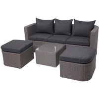 Mendler 3in1-Garnitur HWC-J37, Garten-/Lounge-Set Sonneninsel, Spun Poly Poly-Rattan MVG anthrazit, Kissen dunkelgrau