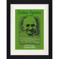 1art1 Bild mit Rahmen Mahatma Gandhi - Indian Opinion, Zuerst Ignorieren Sie Dich, Grün 30 cm x 40 cm
