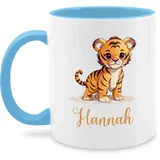 Tasse Tassen 325ml - Tiger mit Namen - Zootiere Tiermotiv - 325 ml - Hellblau - name tigermotiv personalisierte tiger, personalisieren motiv geschenke und